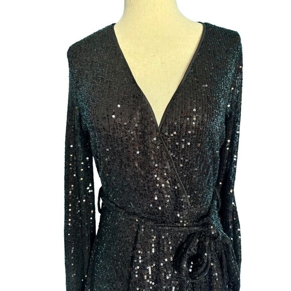 NWT BARDOT Black Sequined Short LBD Dress Cross-Front US 4 EU 36 RTL $159.00 - Picture 2 of 9